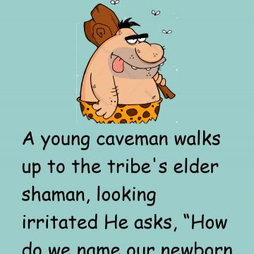 A Young Caveman Walks Up To The Tribe's Elder Shaman